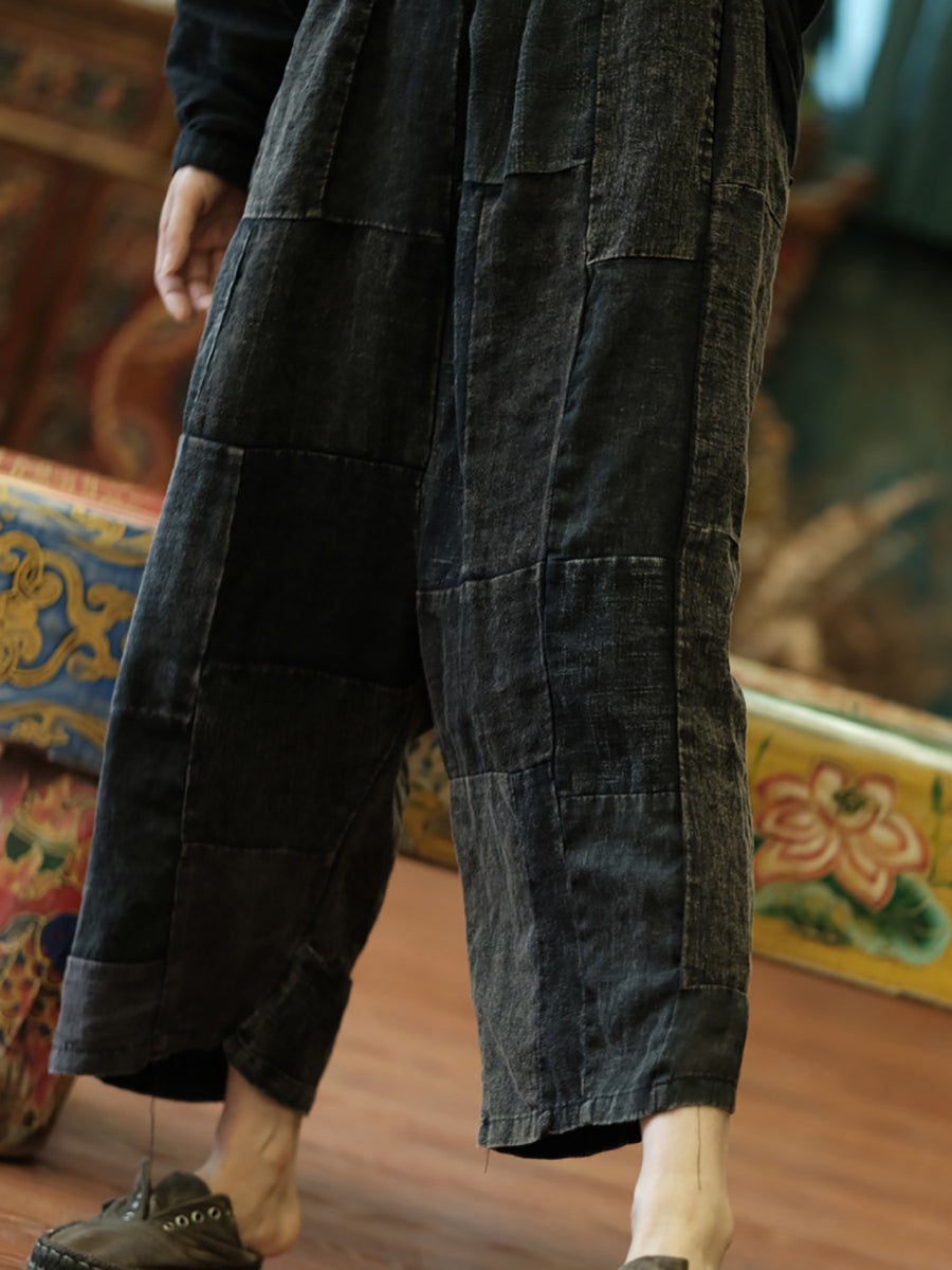 Women Vintage Spliced Summer Wide-leg Pants TY1010