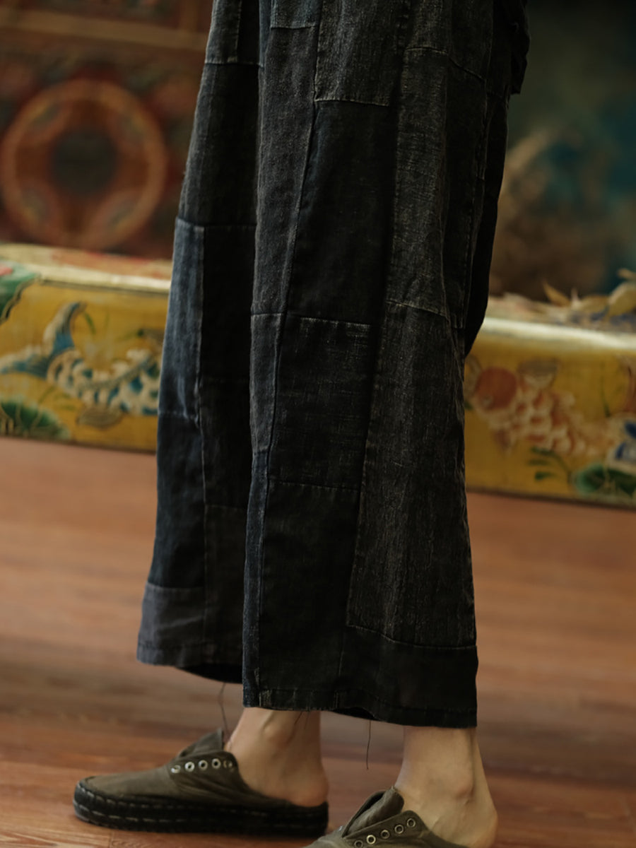 Women Vintage Spliced Summer Wide-leg Pants TY1010