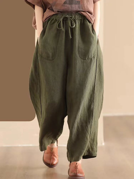 Women Summer Solid Linen Loose Harem Pants WE1021