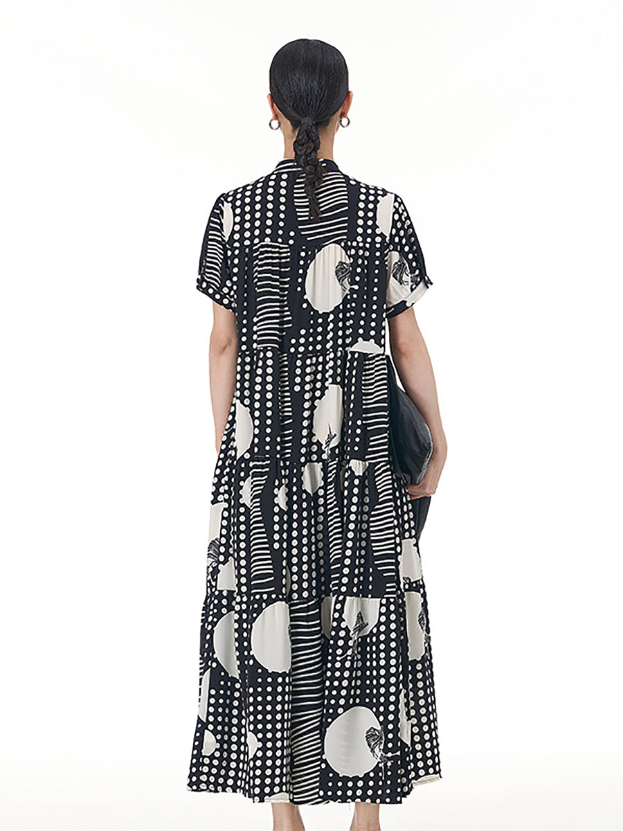 Women Summer Dot Irregular Print Loose Dress QW1005