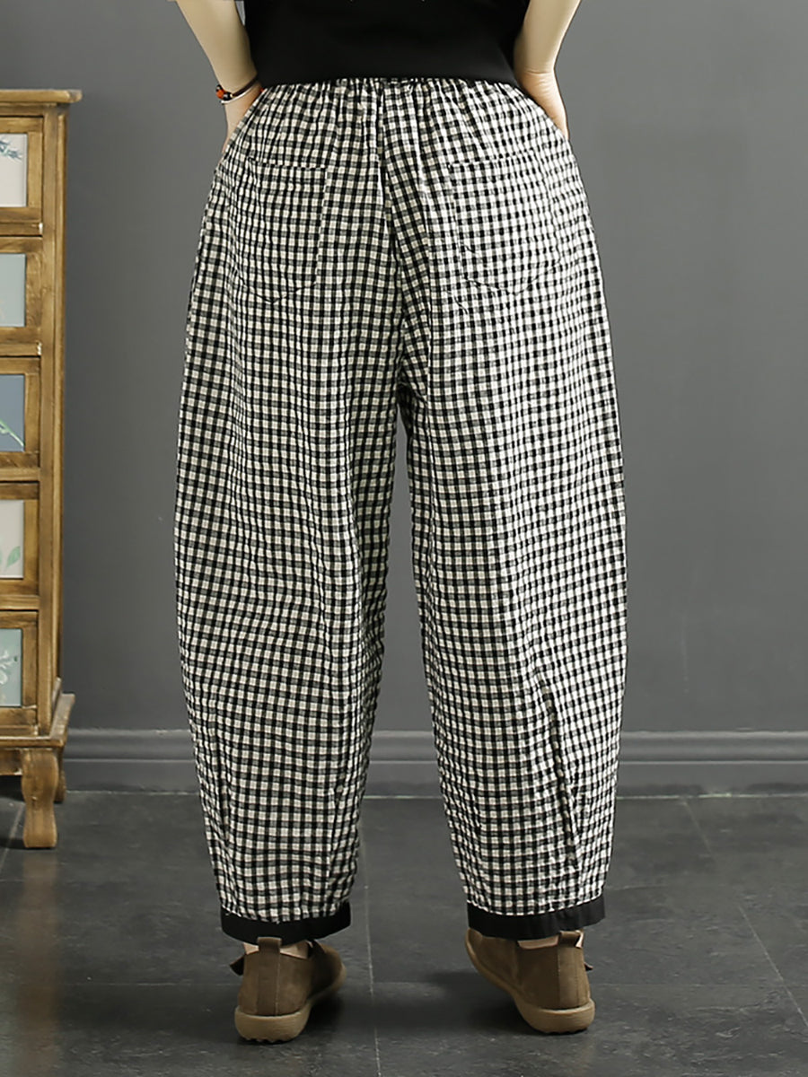 Women Vintage Plaid Summer Cotton Harem Pants QW1044