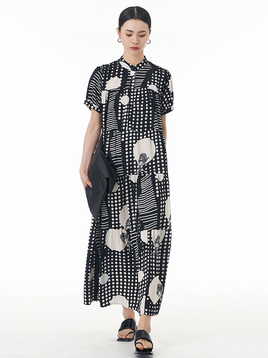 Women Summer Dot Irregular Print Loose Dress QW1005