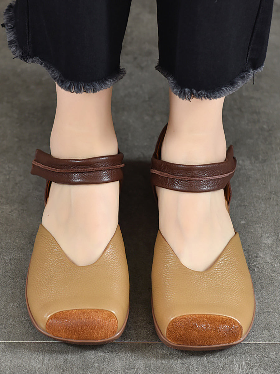 Women Summer Leather Colorblock Flat Shoes QW1039