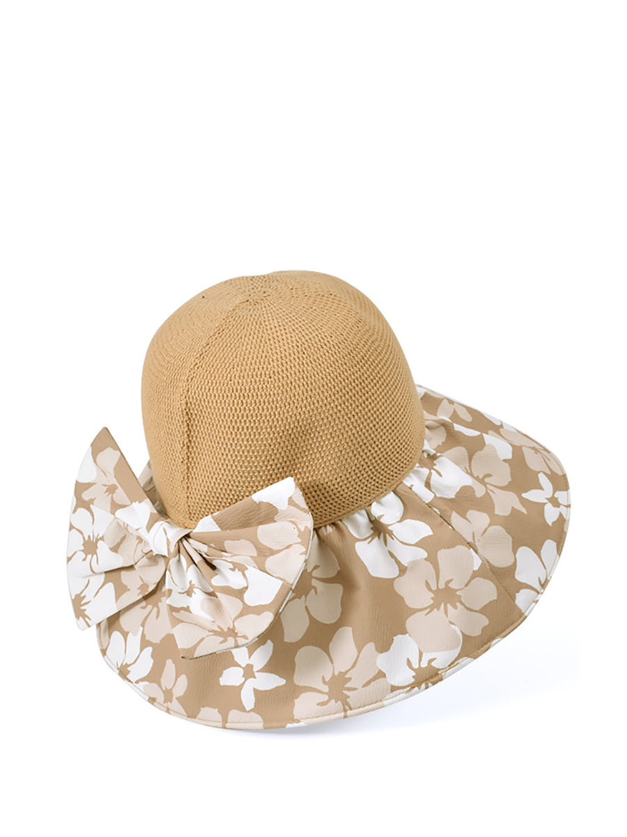 Women Summer Flower Spliced Bowknot Sunproof Hat AA1028