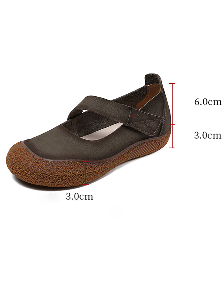 Women Summer Retro Leather Solid Flat Shoes QW1019