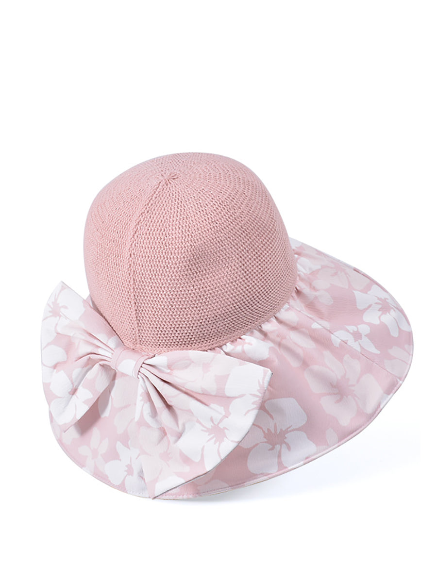 Women Summer Flower Spliced Bowknot Sunproof Hat AA1028