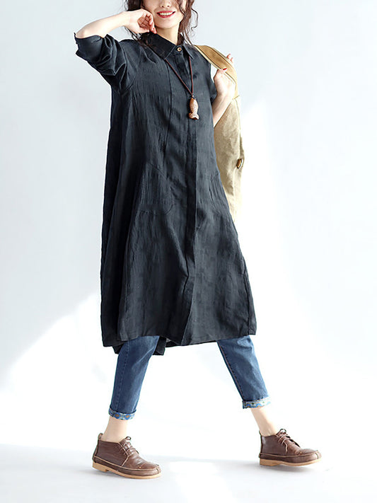 Plus Size Women Casual Solid Spring Black Long Shirt AS1030