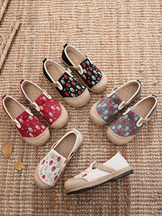 Women Summer Artsy Embroidery Linen Cotton Shoes ZZ1005