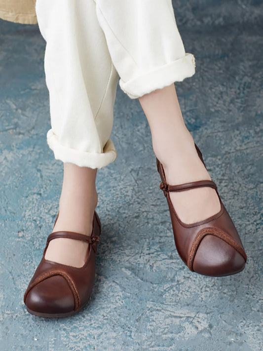 Women Summer Vintage Leather Spliced Soft Shoes ZZ1038