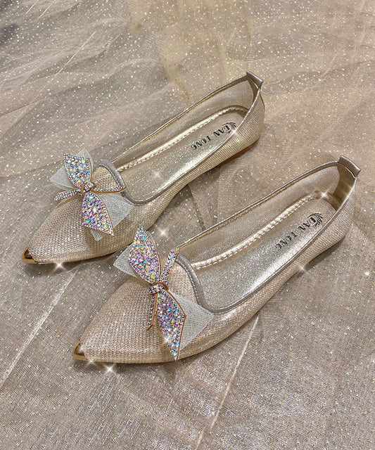 2024 Summer New Champagne Bow Zircon Pointed Flat Shoes XC1050