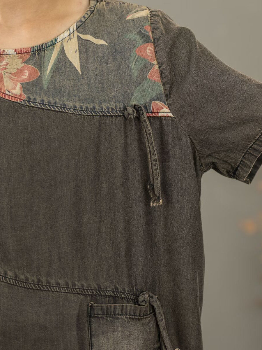 Women Summer Vintage Spliced Worn Shirt+Pants PA1021
