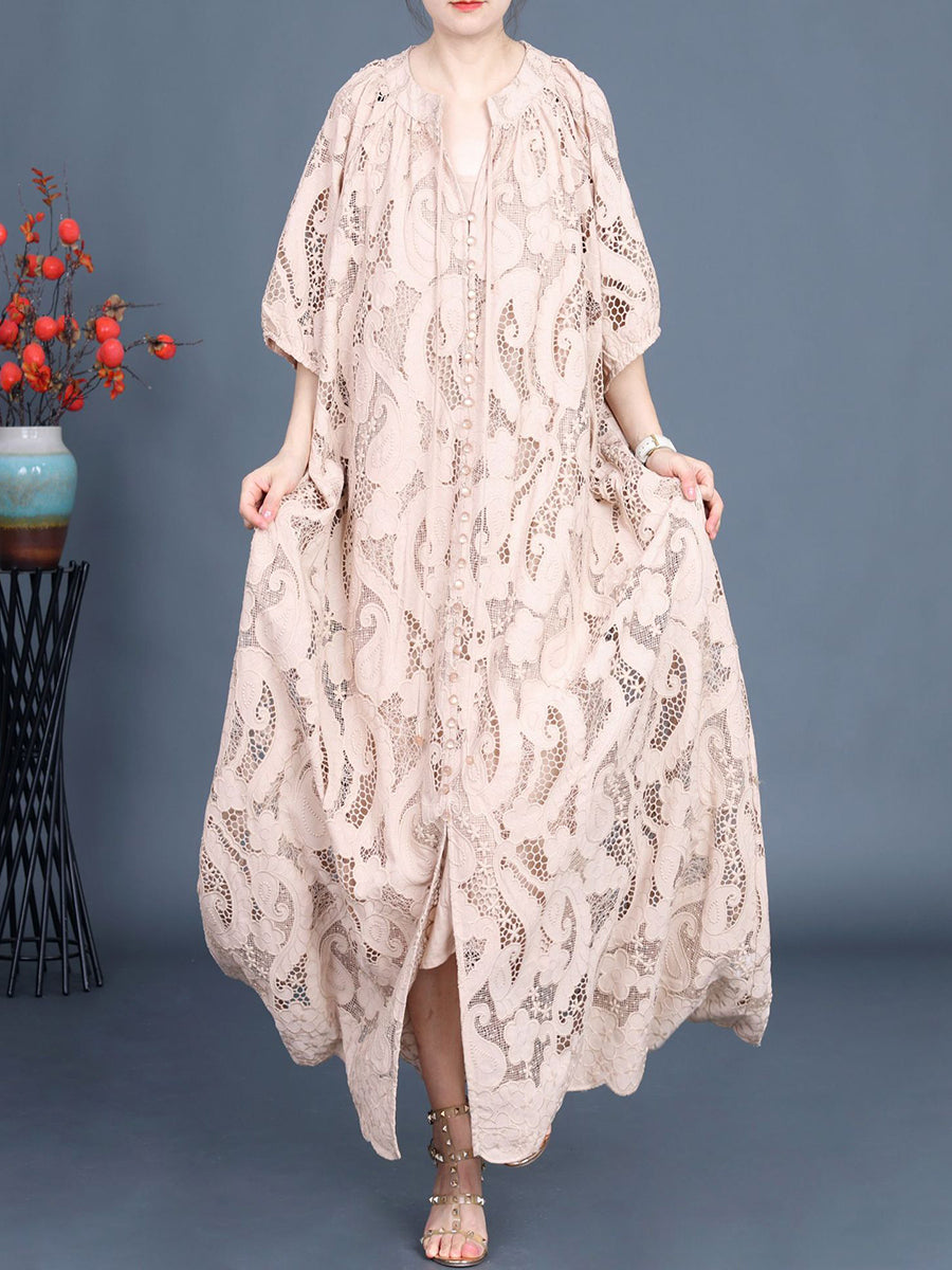 Women Summer Artsy Cutout Lace Maxi Dress KL1050