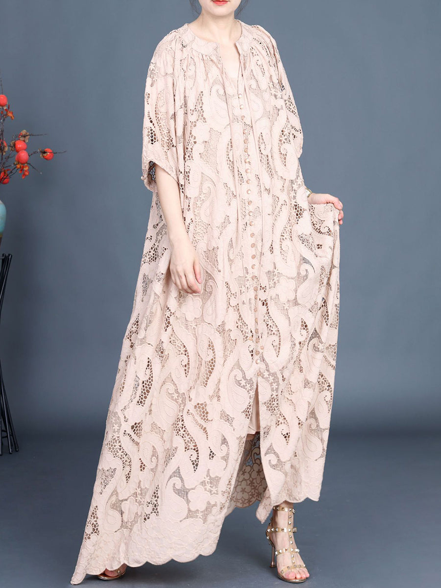 Women Summer Artsy Cutout Lace Maxi Dress KL1050