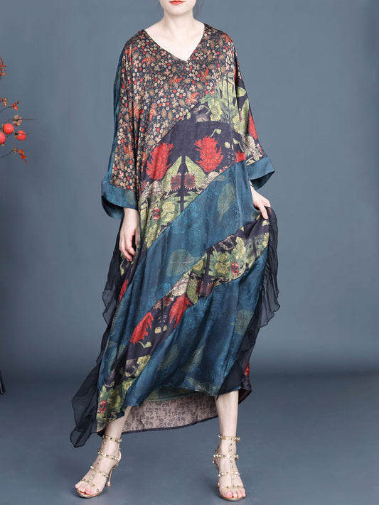 Women Summer Artsy Floral Spliced V-Neck Dress SC1006