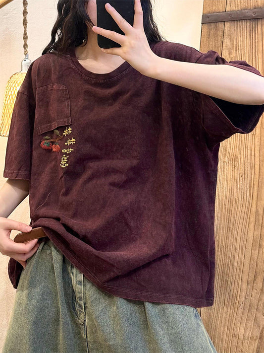 Women Summer Casual Embroidery Cotton Loose Shirt TY1015