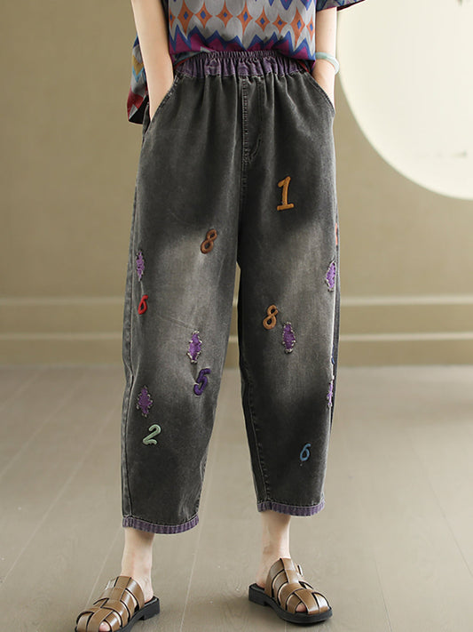 Women Summer Casual Embroidery Denim Pants AS1048