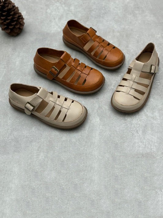 Women Summer Vintage Soft Leather Spliced Sandals ZZ1009
