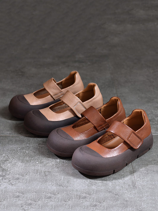 Women Summer Casual Leather Colorblock Flat Shoes CV1012