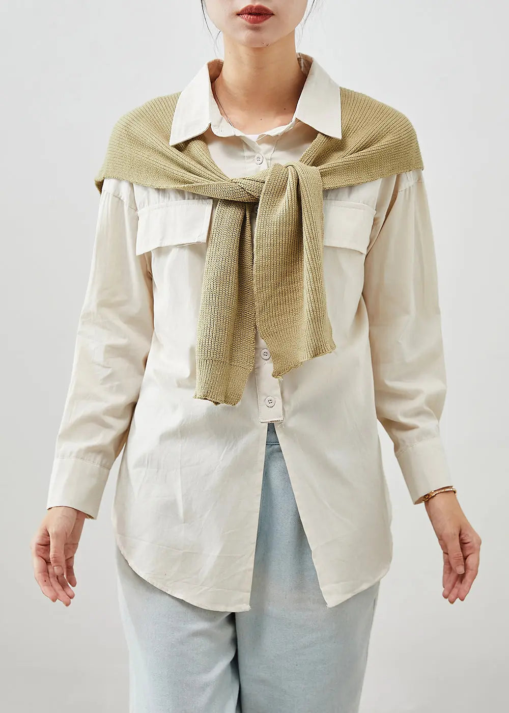 Beige Oversized Cotton Shirt Top Gift Shawl Fall Ada Fashion