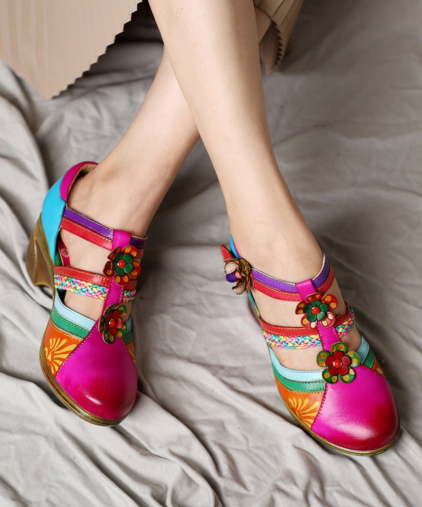 Bohemian Blue Hollow Out Floral Splicing Chunky Sandals CZ1044