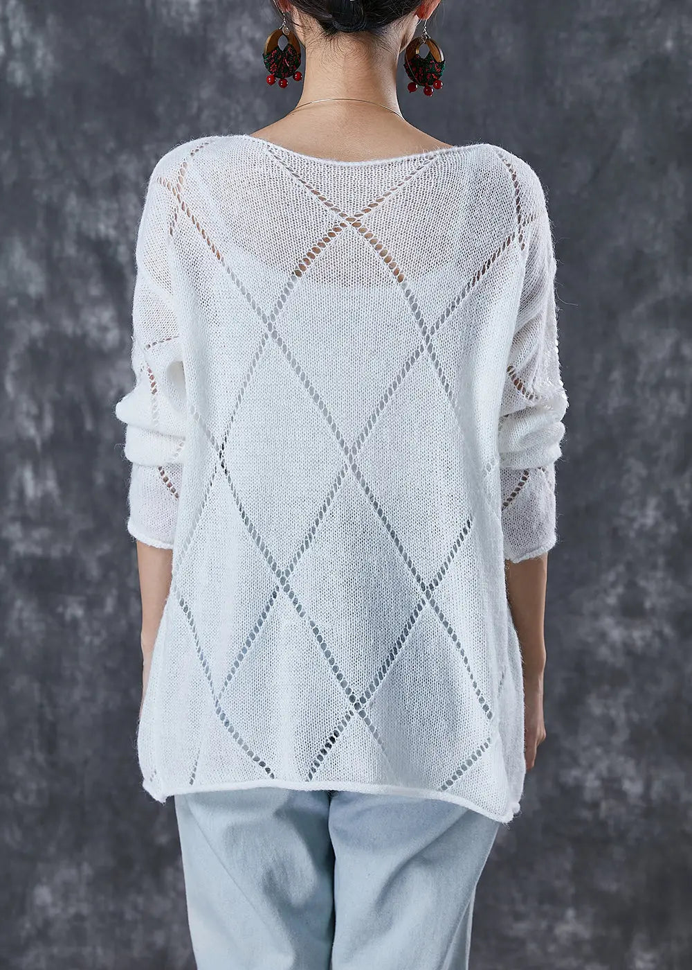 Bohemian White Sequins Hollow Out Knit Sweater Fall Ada Fashion