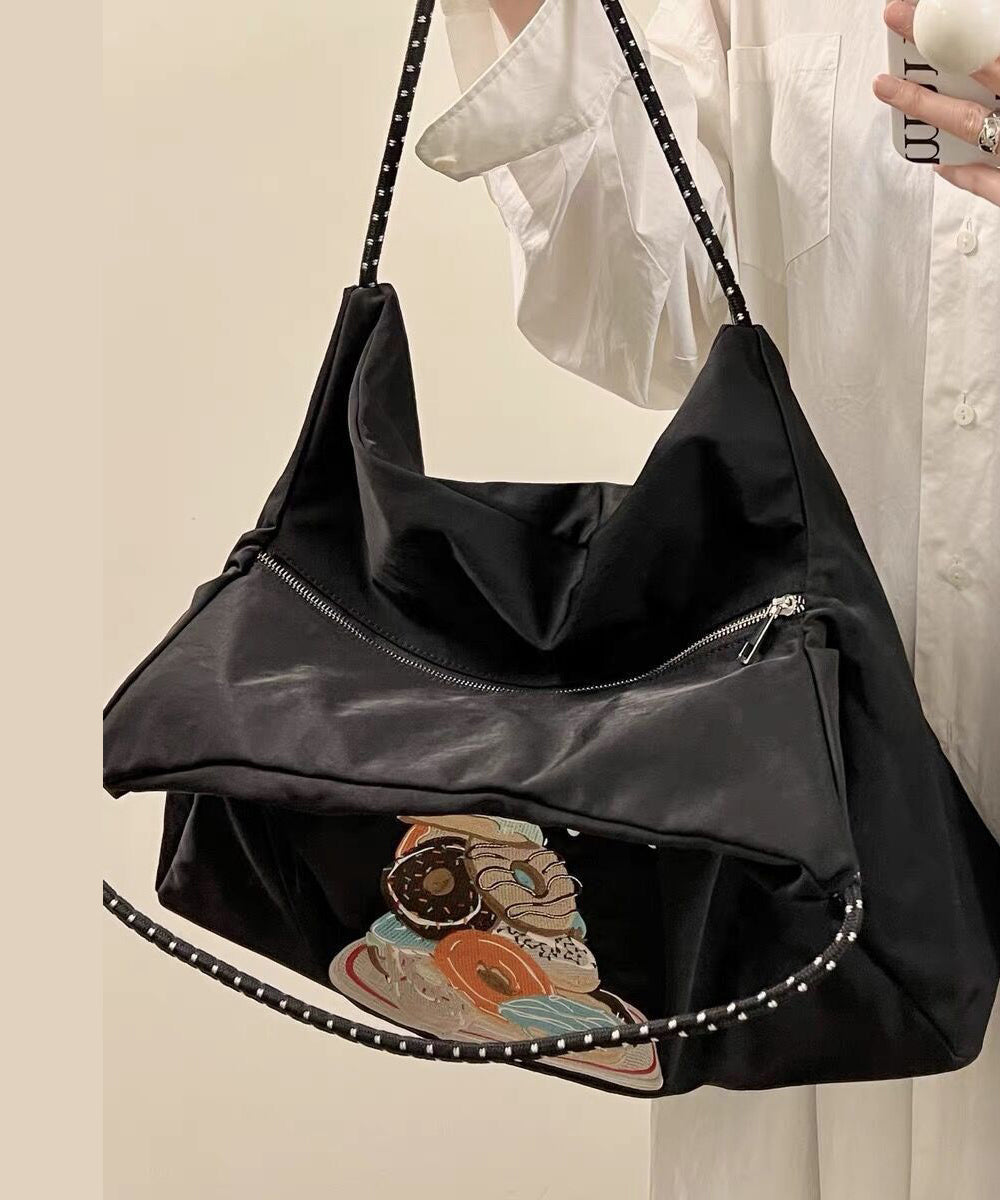 Boutique Black Embroidery Large Capacity Canvas Satchel Bag Handbag SX1006