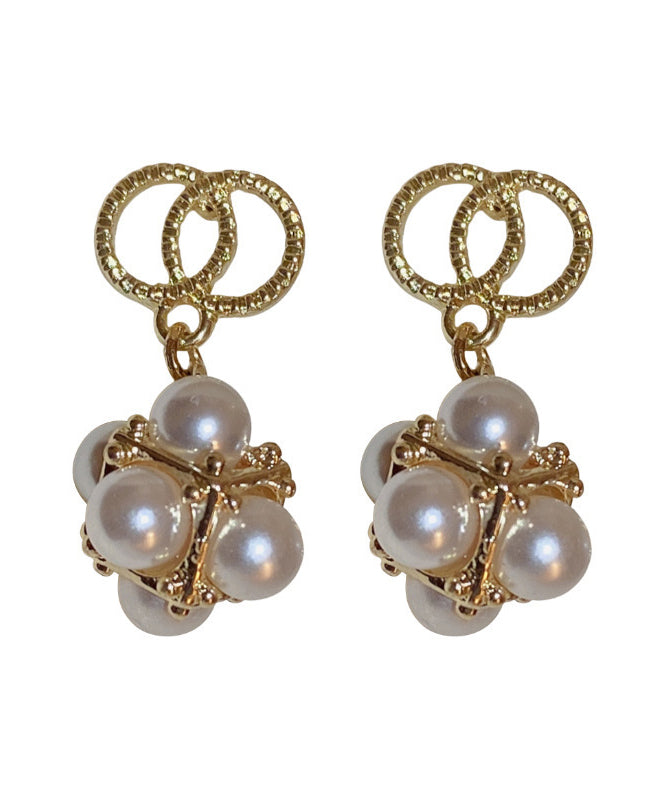 Boutique Gold Sterling Silver Overgild Zircon Pearl Drop Earrings KX1024