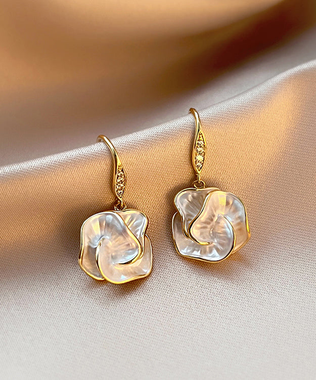 Brief Gold Copper Overgild Floral Drop Earrings KX1039
