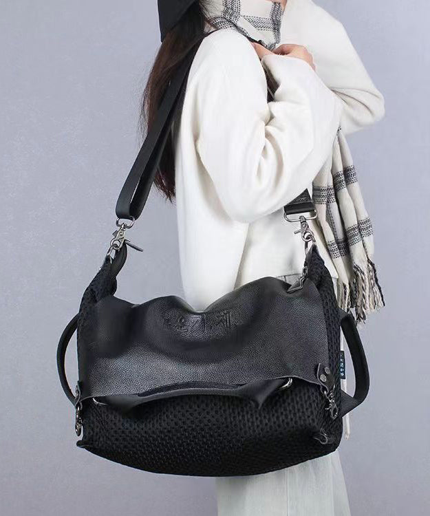 Casual Black Large Capacity Calf Leather Messenger Bag ZX1011 Ada Fashion
