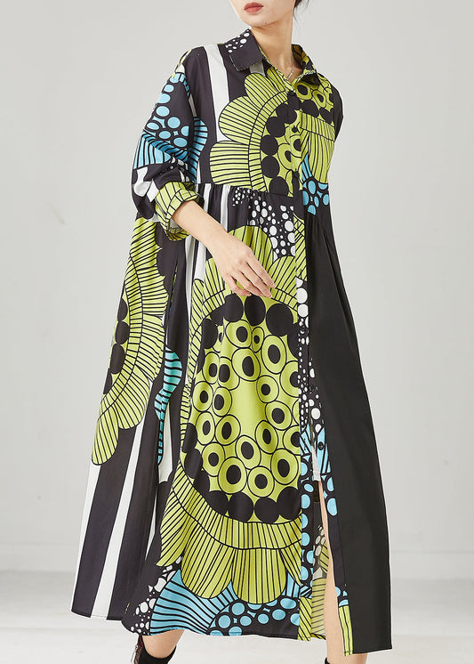 Chic Black Oversized Print Cotton Maxi Dresses Spring YU1036