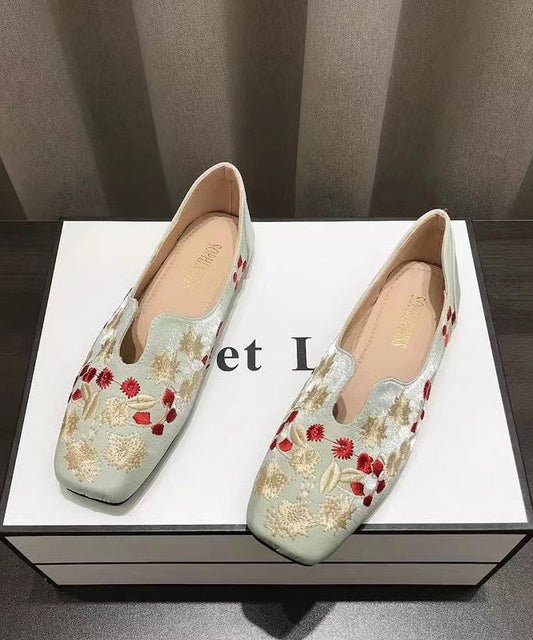 Chinese Style Light Green Embroidery Penny Loafers XC1047
