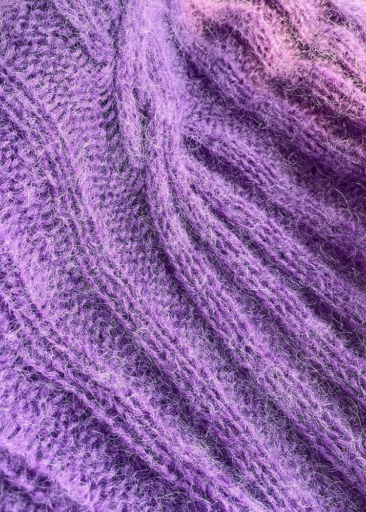 Classy Purple Cold Shoulder Patchwork Ma Hai Mao Knit Sweater Dress Winter Ada Fashion