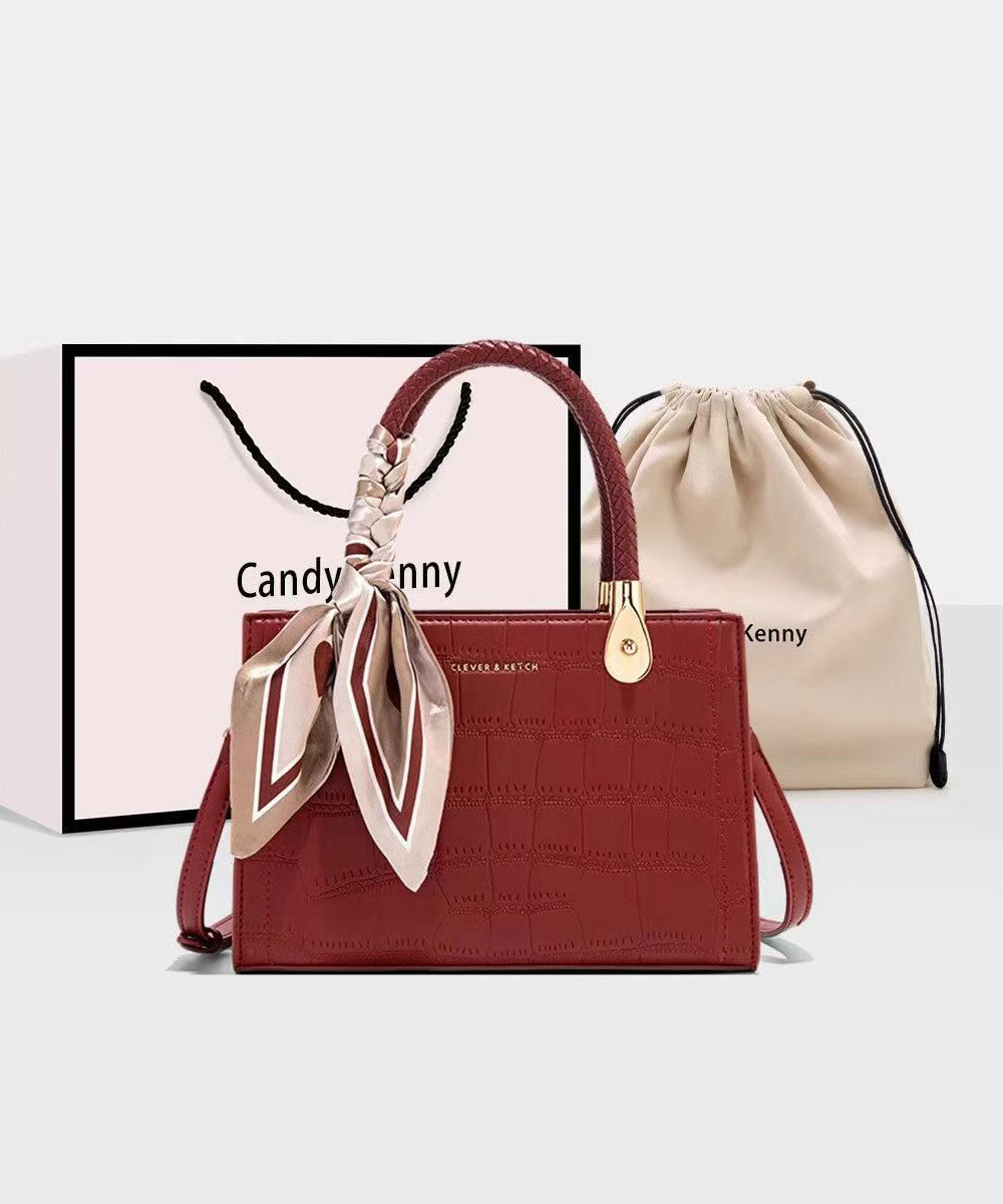 Classy Red Versatile Faux Leather Tote Handbag Ada Fashion