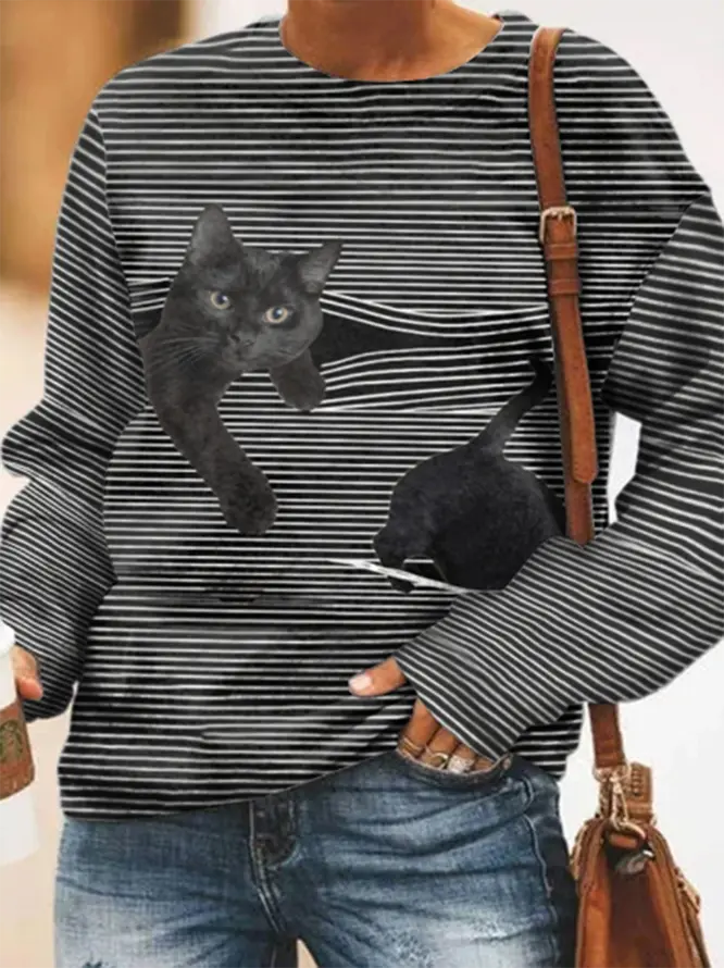 Cute Cat Women's Long Sleeve Casual Sweatshirt adawholesale