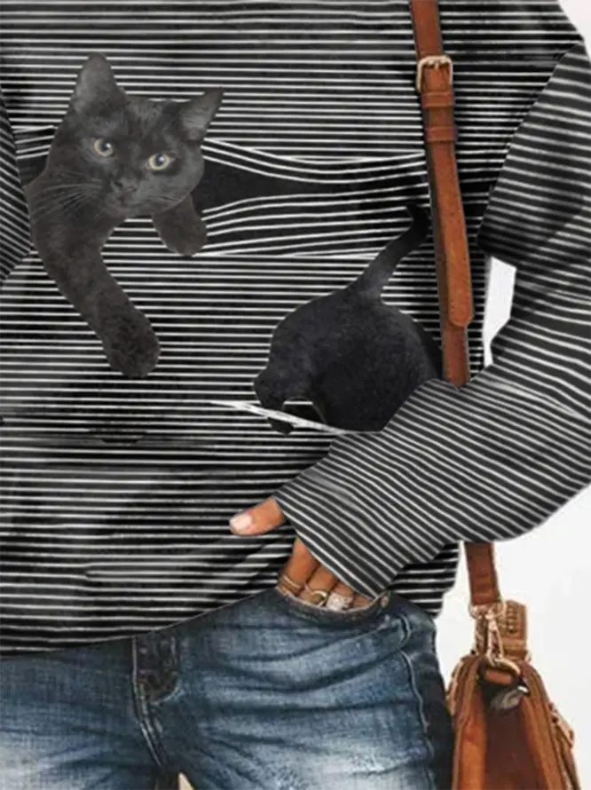 Cute Cat Women's Long Sleeve Casual Sweatshirt adawholesale