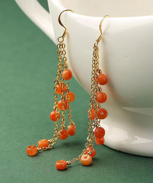 DIY Orange Jade Tassel 14K Drop Earrings LY9175 Ada Fashion