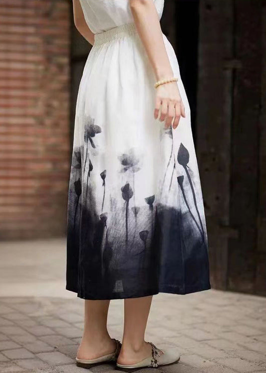 Elegant Colorblock Tie Dye Elastic Waist A Line Skirts Summer VB1088