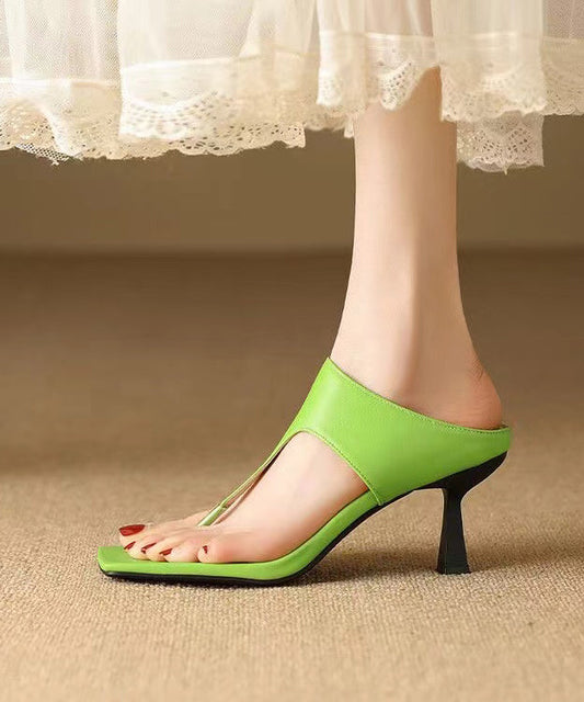 Elegant Fashion Green High Heel Flip Flops Faux Leather XC1003