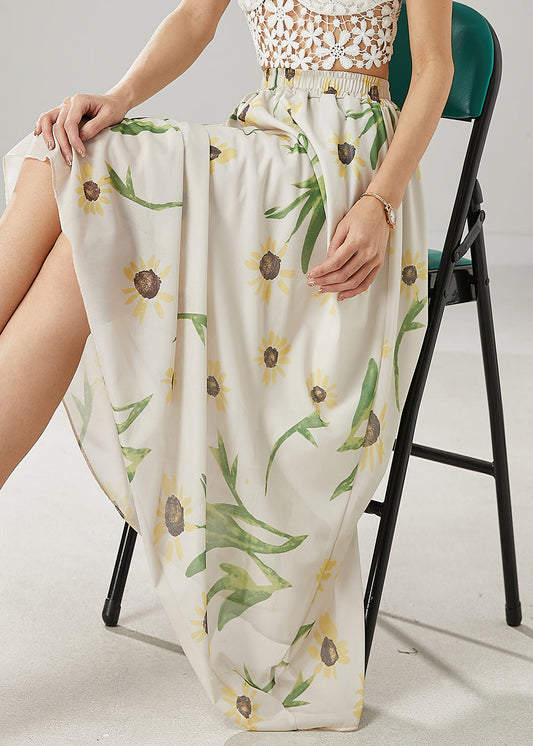 Elegant White Bamboo Print Linen Skirts Summer YU1007