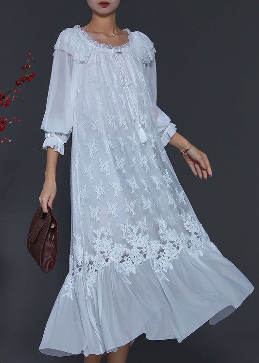 Elegant White Embroidered Patchwork Lace Dresses Spring SD1082