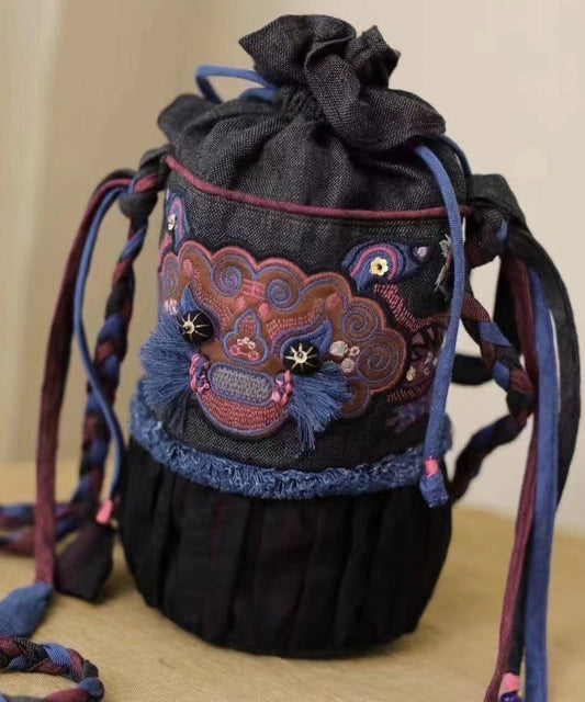 Ethnic Style Embroidered Drawstring Bucket Bag HJ1037