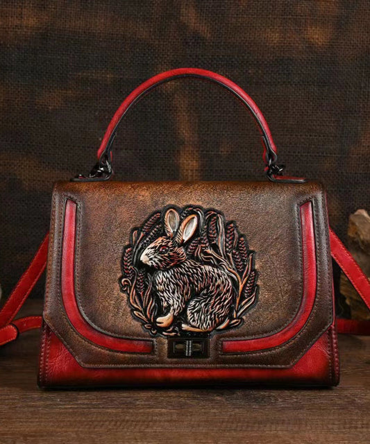 Ethnic Style Red Handmade Rabbit Embossed Handbag HJ1057