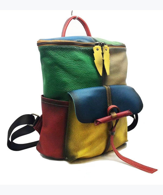 European And American Style Colored Genuine Cowhide Backpack HJ1026
