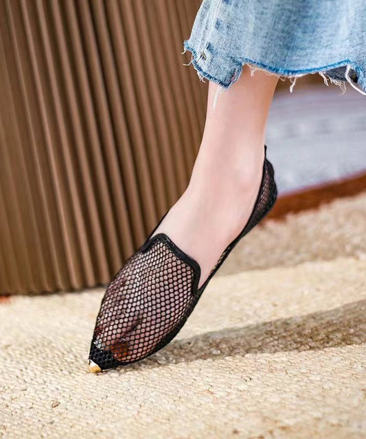 Fashion Comfortable Flat Feet Shoes Black Pointed Toe Hollow Out XC1051