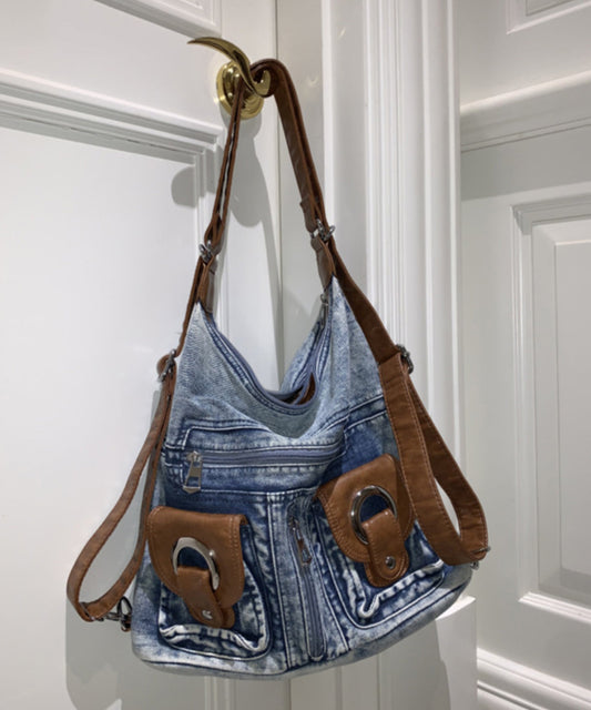 Fashion Versatile Blue Large Capacity Denim Satchel Bag Handbag HJ1032