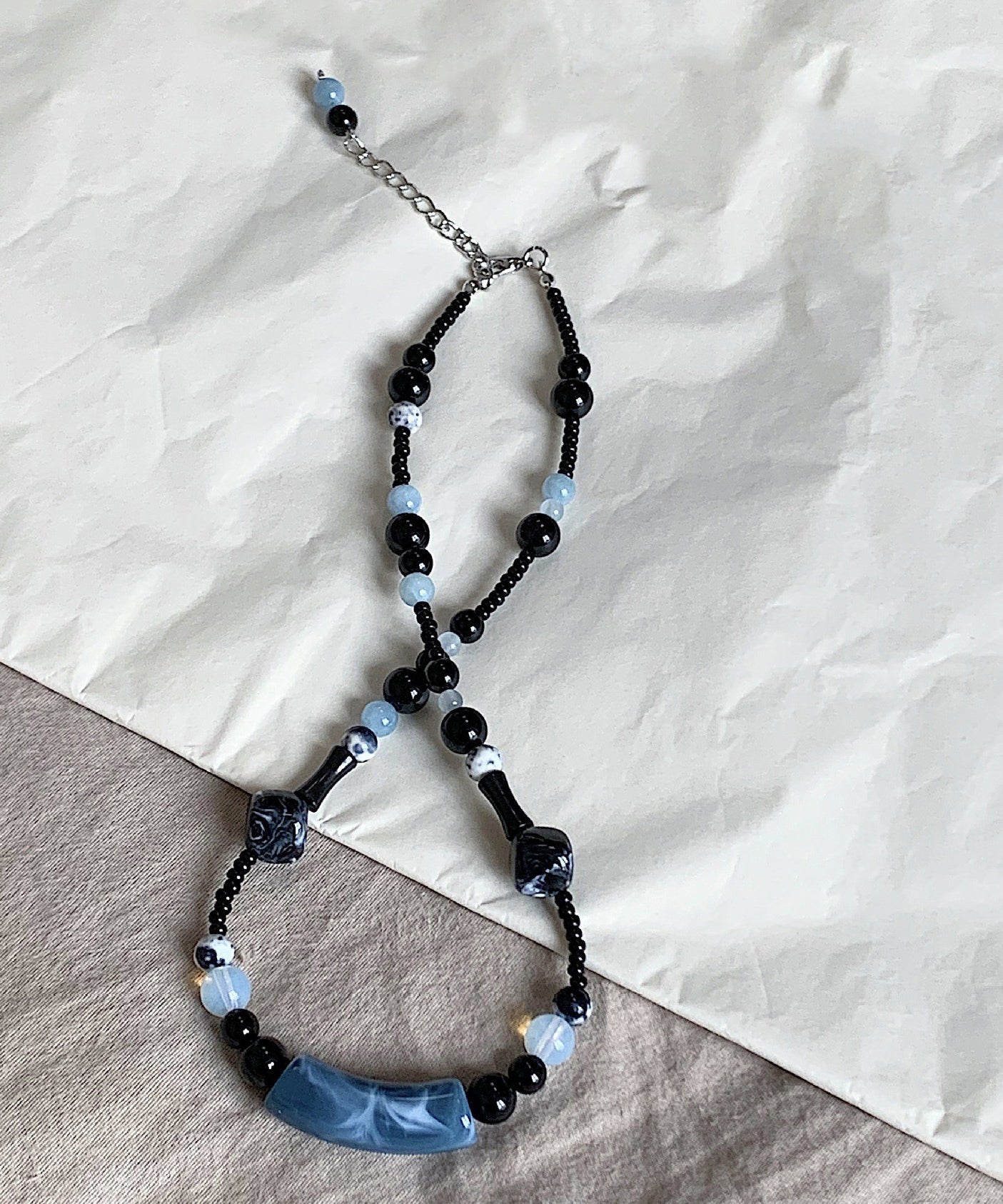 Handmade Blue Bamboo Joint Beading Gratuated Bead Necklace GH1003