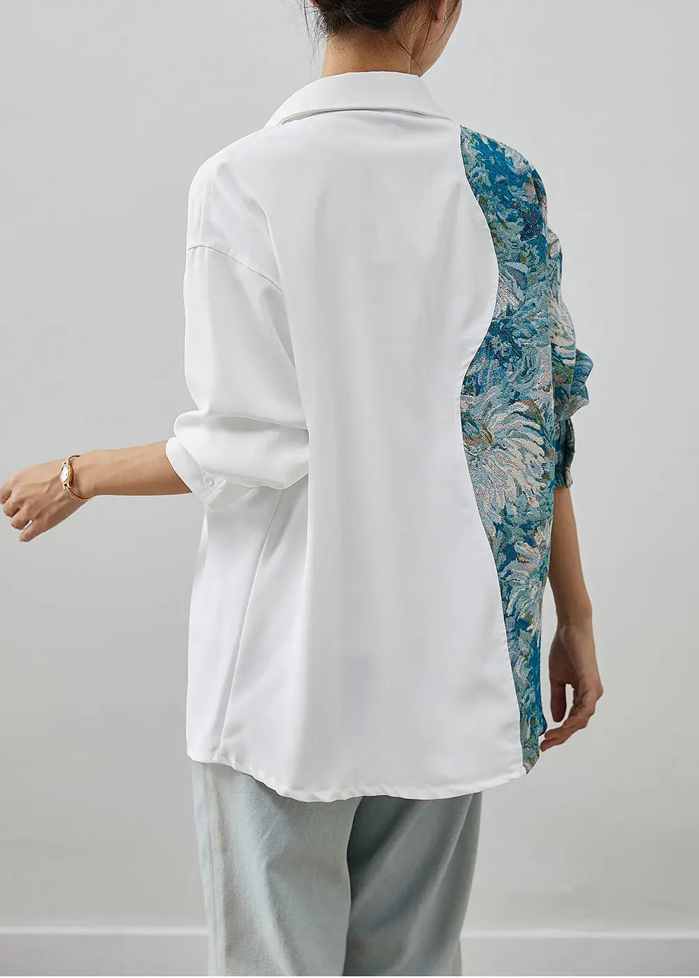Handmade Colorblock Asymmetrical Patchwork Cotton Shirts Fall Ada Fashion