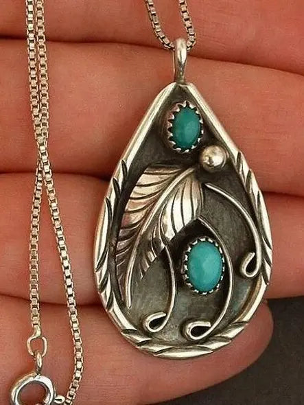 Inlaid Turquoise antique dyed black feather Necklace adawholesale