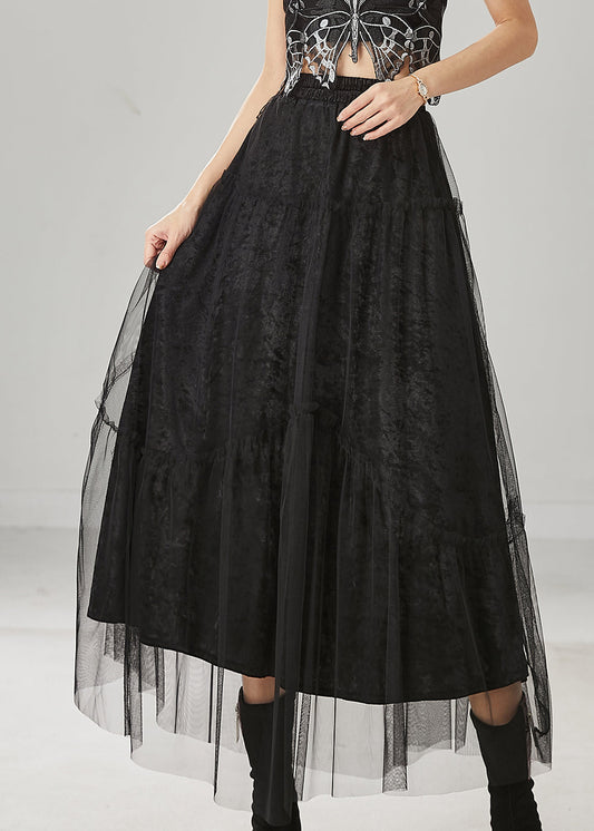 Italian Black Elastic Waist Tulle A Line Skirt Spring YU1020