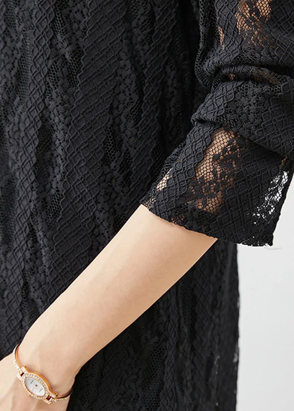 Italian Black Hollow Out Warm Fleece Lace Tops Fall Ada Fashion